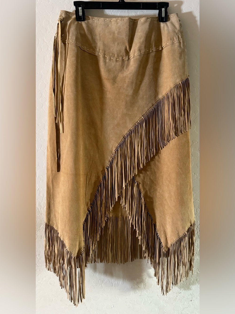 Vintage 3B West by Tansmith, XL, asymmetrical genuine suede fringe western skirt